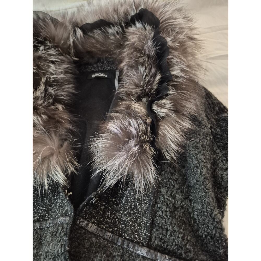💥 Dolce Cabo Size M Black Gray Wool Fur Jacket D1 - Picture 3 of 7